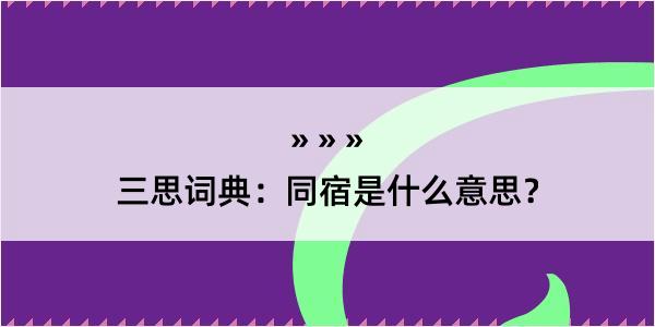 三思词典：同宿是什么意思？