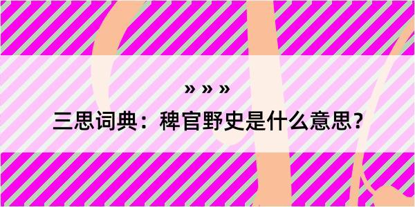 三思词典：稗官野史是什么意思？