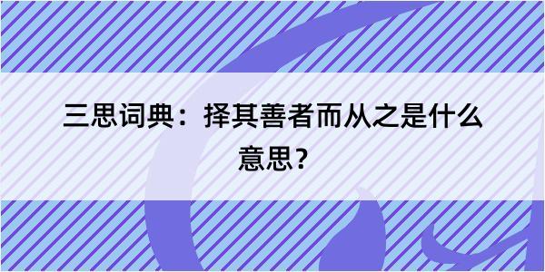 三思词典：择其善者而从之是什么意思？