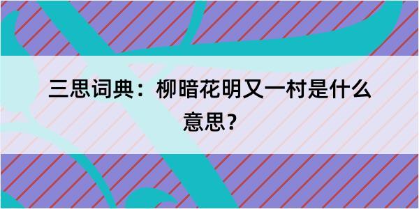 三思词典：柳暗花明又一村是什么意思？