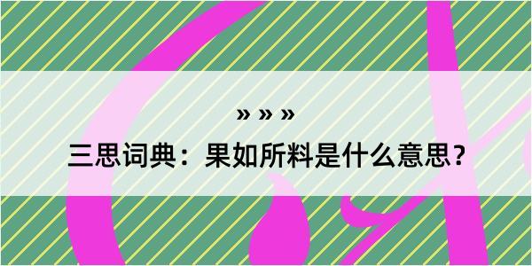 三思词典：果如所料是什么意思？