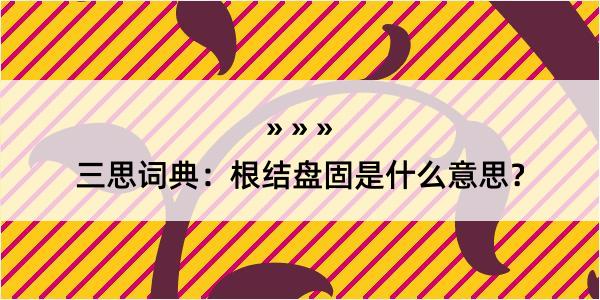 三思词典：根结盘固是什么意思？