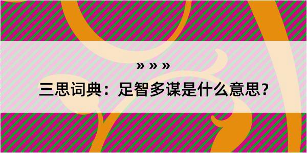 三思词典：足智多谋是什么意思？