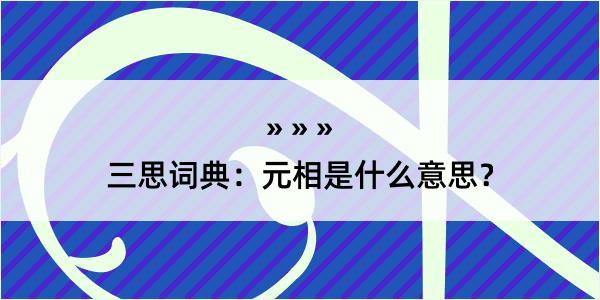 三思词典：元相是什么意思？