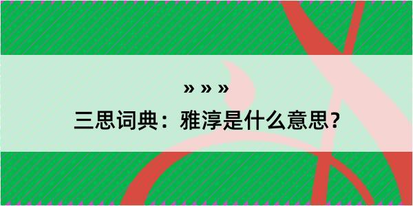 三思词典：雅淳是什么意思？