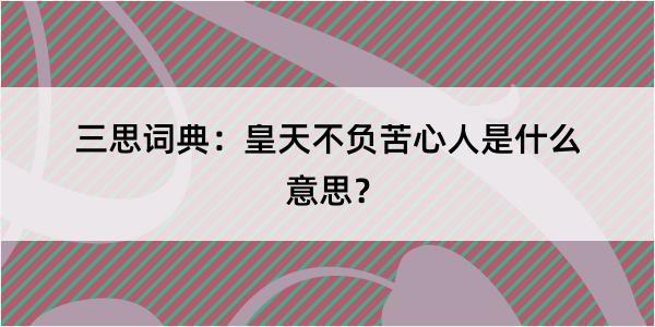 三思词典：皇天不负苦心人是什么意思？