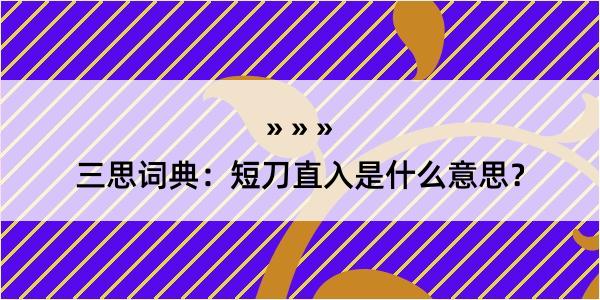 三思词典：短刀直入是什么意思？