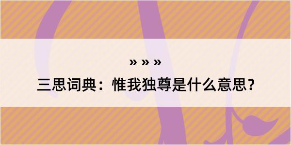 三思词典：惟我独尊是什么意思？