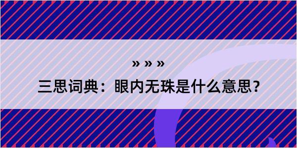 三思词典：眼内无珠是什么意思？