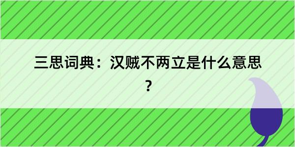 三思词典：汉贼不两立是什么意思？