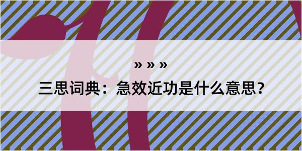 三思词典：急效近功是什么意思？