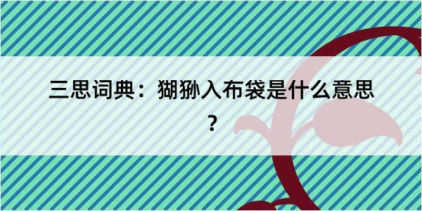 三思词典：猢狲入布袋是什么意思？