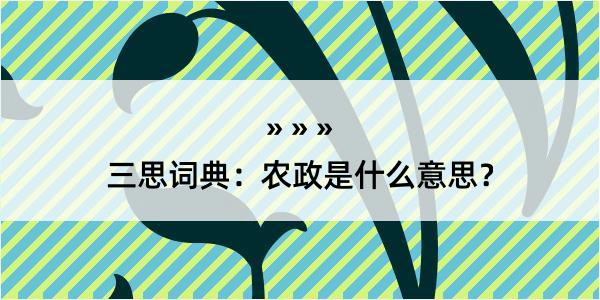 三思词典：农政是什么意思？