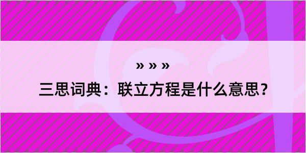 三思词典：联立方程是什么意思？