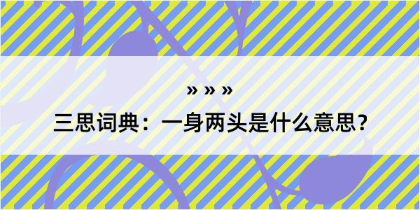 三思词典：一身两头是什么意思？