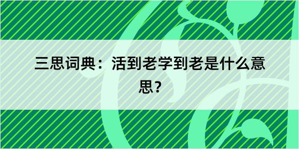 三思词典：活到老学到老是什么意思？