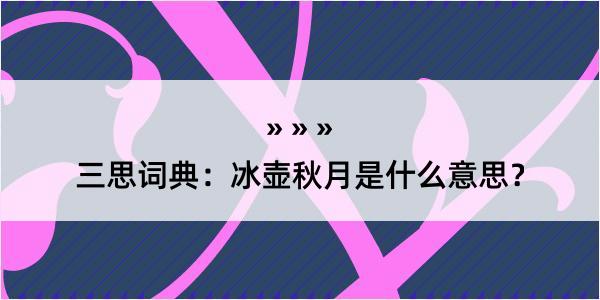 三思词典：冰壶秋月是什么意思？