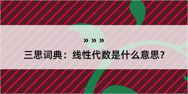 三思词典：线性代数是什么意思？