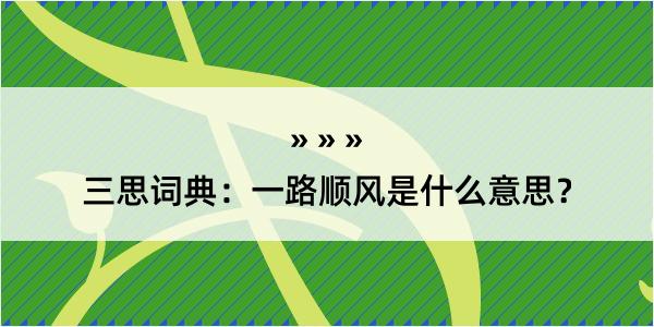 三思词典：一路顺风是什么意思？