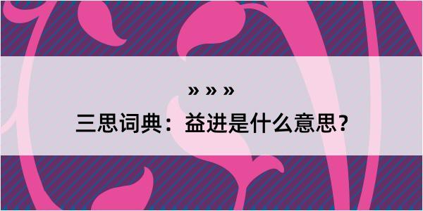 三思词典：益进是什么意思？