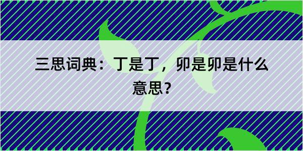 三思词典：丁是丁，卯是卯是什么意思？