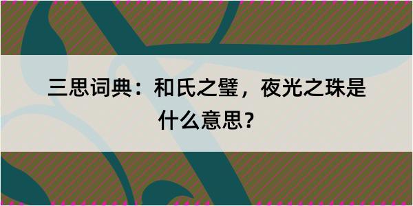 三思词典：和氏之璧，夜光之珠是什么意思？