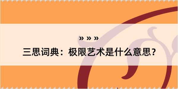 三思词典：极限艺术是什么意思？