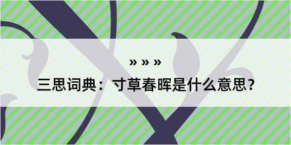 三思词典：寸草春晖是什么意思？