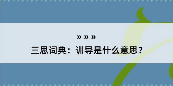 三思词典：训导是什么意思？