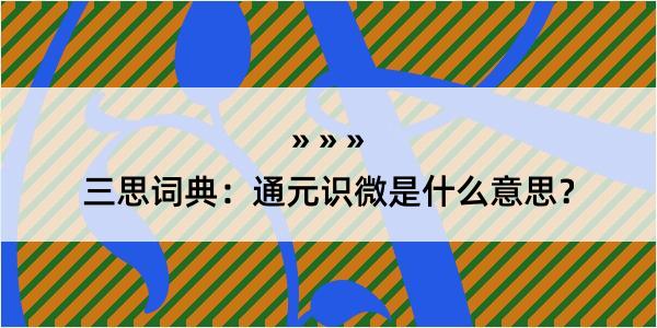 三思词典：通元识微是什么意思？