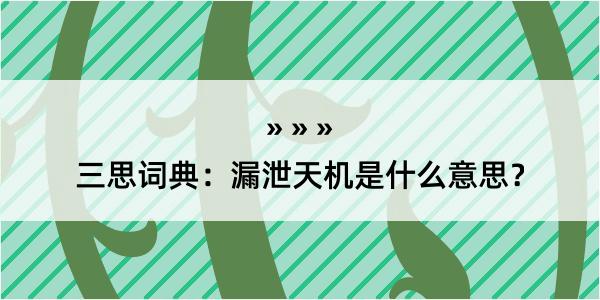 三思词典：漏泄天机是什么意思？