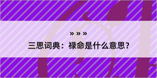 三思词典：禄命是什么意思？