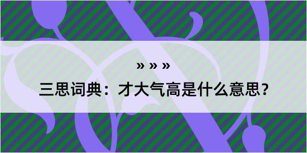 三思词典：才大气高是什么意思？