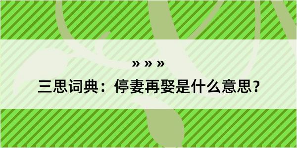 三思词典：停妻再娶是什么意思？