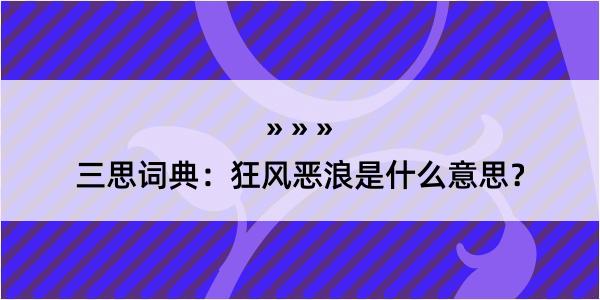 三思词典：狂风恶浪是什么意思？