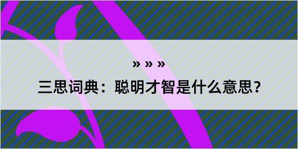 三思词典：聪明才智是什么意思？