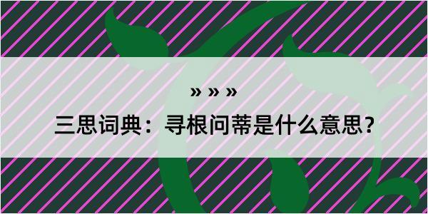 三思词典：寻根问蒂是什么意思？