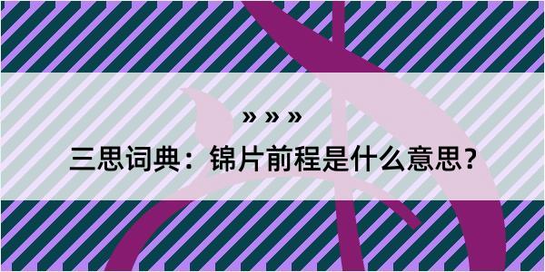 三思词典：锦片前程是什么意思？