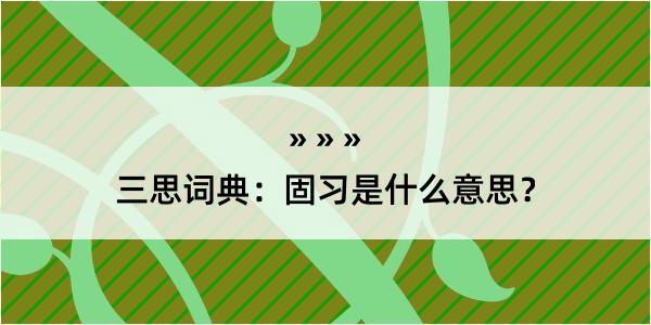 三思词典：固习是什么意思？