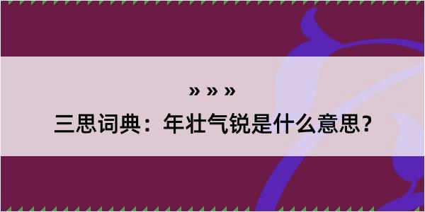 三思词典：年壮气锐是什么意思？