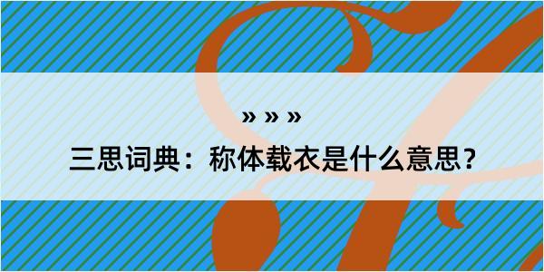 三思词典：称体载衣是什么意思？