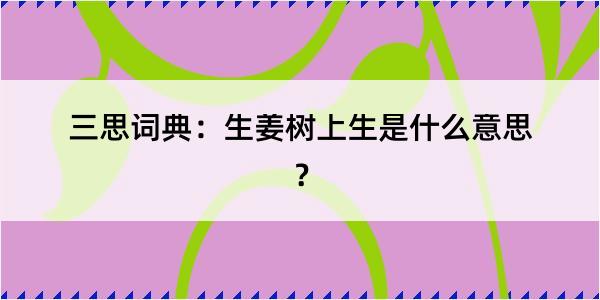 三思词典：生姜树上生是什么意思？