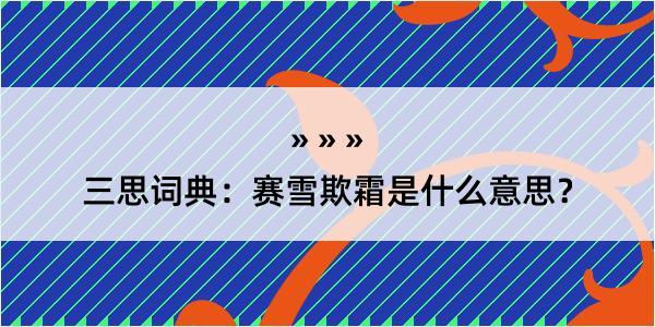 三思词典：赛雪欺霜是什么意思？