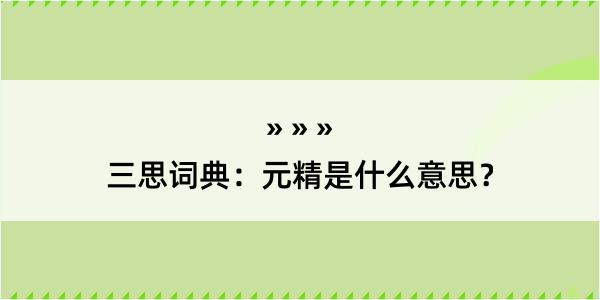 三思词典：元精是什么意思？