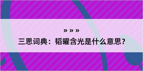 三思词典：韬曜含光是什么意思？