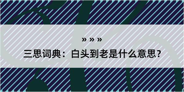 三思词典：白头到老是什么意思？