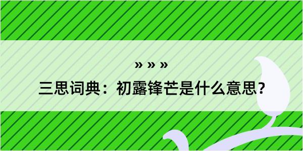 三思词典：初露锋芒是什么意思？