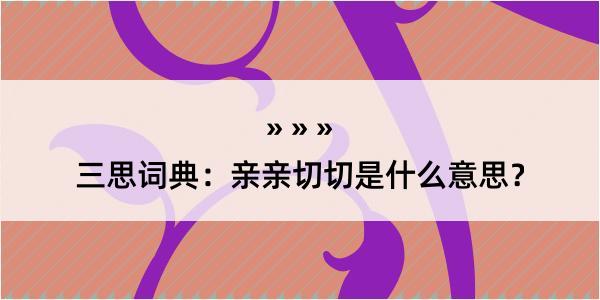 三思词典：亲亲切切是什么意思？