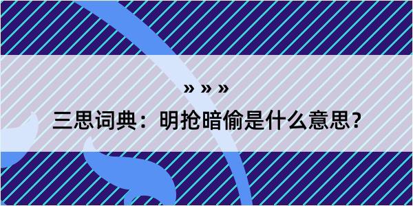 三思词典：明抢暗偷是什么意思？