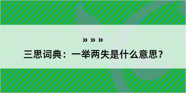 三思词典：一举两失是什么意思？